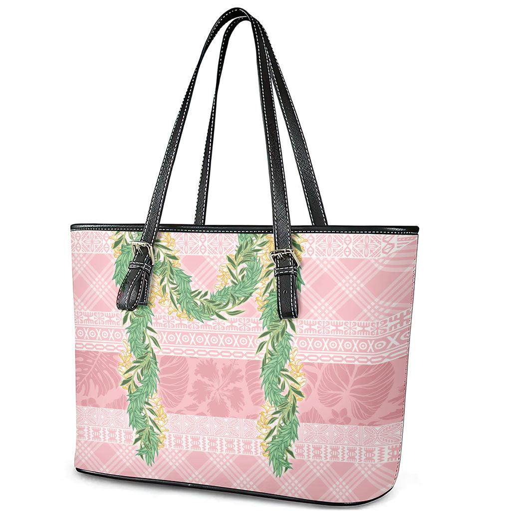 Hawai'i Paniolo Maile Twisted Lei Leather Tote Bag Dusty Rose LT7 - Polynesian Pride