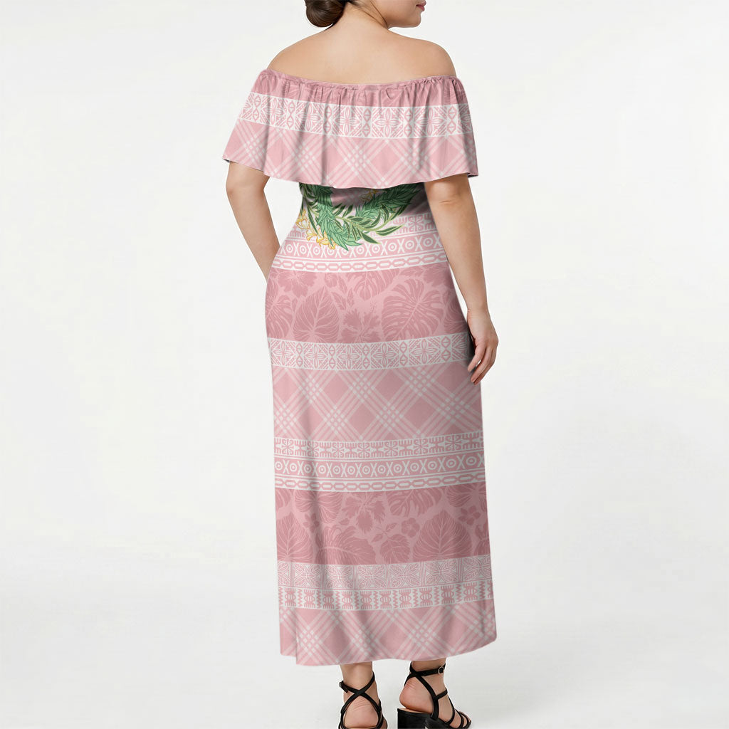 Hawai'i Paniolo Maile Twisted Lei Off Shoulder Maxi Dress Dusty Rose LT7 - Polynesian Pride