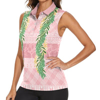 Hawai'i Paniolo Maile Twisted Lei Women Sleeveless Polo Shirt Dusty Rose LT7 - Polynesian Pride