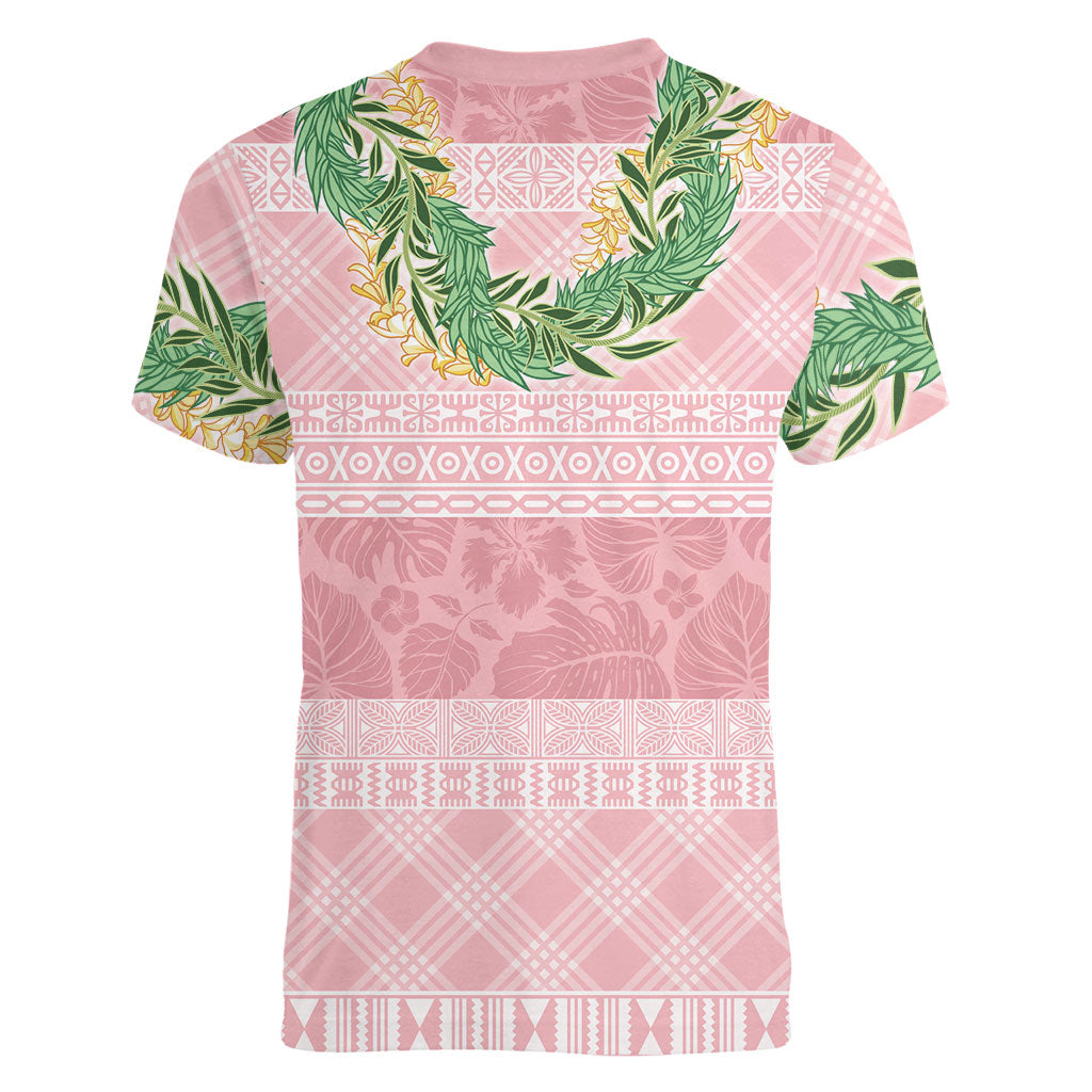 Hawai'i Paniolo Maile Twisted Lei Women V-Neck T-Shirt Dusty Rose LT7 - Polynesian Pride