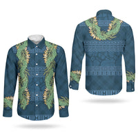 Hawai'i Paniolo Maile Twisted Lei Couples Matching Long Sleeve Bodycon Dress and Long Sleeve Button Shirt Cobalt Blue LT7 - Polynesian Pride