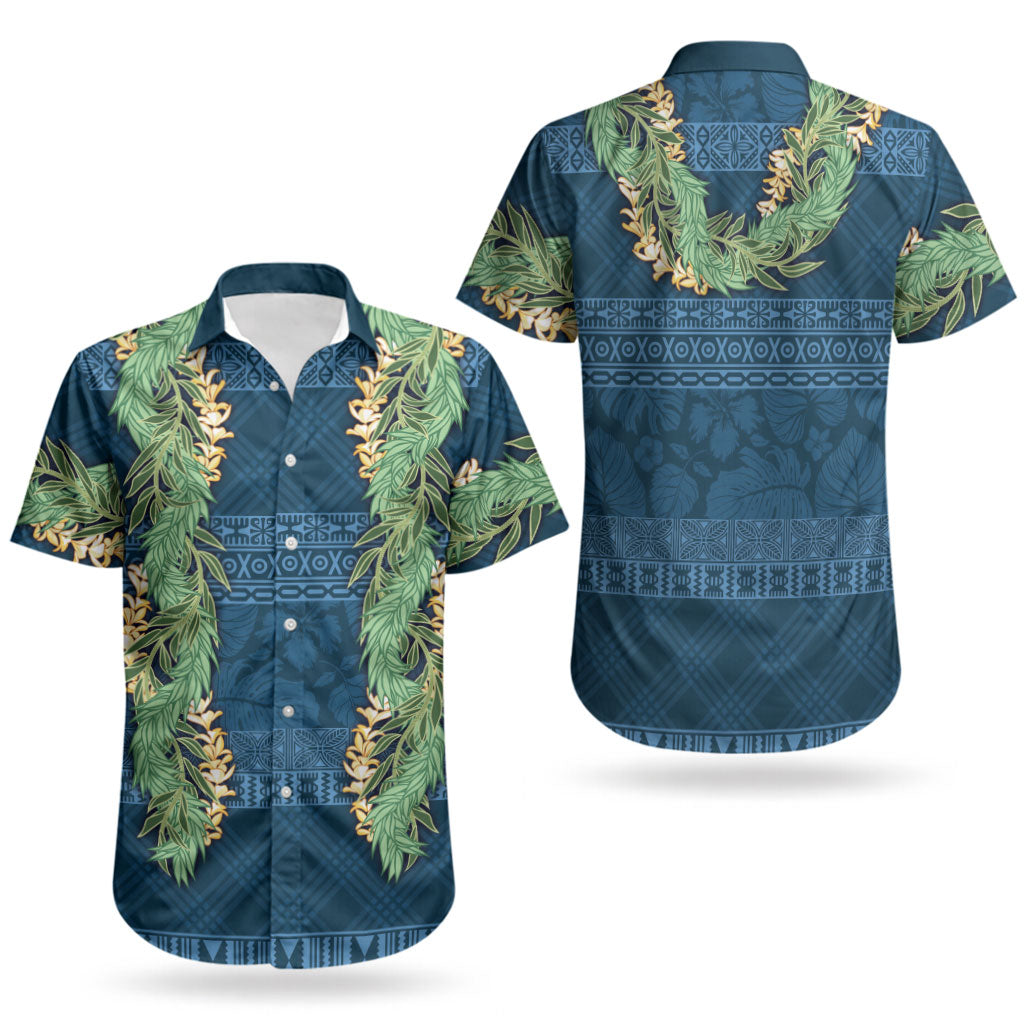 Hawai'i Paniolo Maile Twisted Lei Couples Matching Puletasi and Hawaiian Shirt Cobalt Blue LT7 - Polynesian Pride