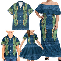 Hawai'i Paniolo Maile Twisted Lei Family Matching Off Shoulder Maxi Dress and Hawaiian Shirt Cobalt Blue LT7 - Polynesian Pride