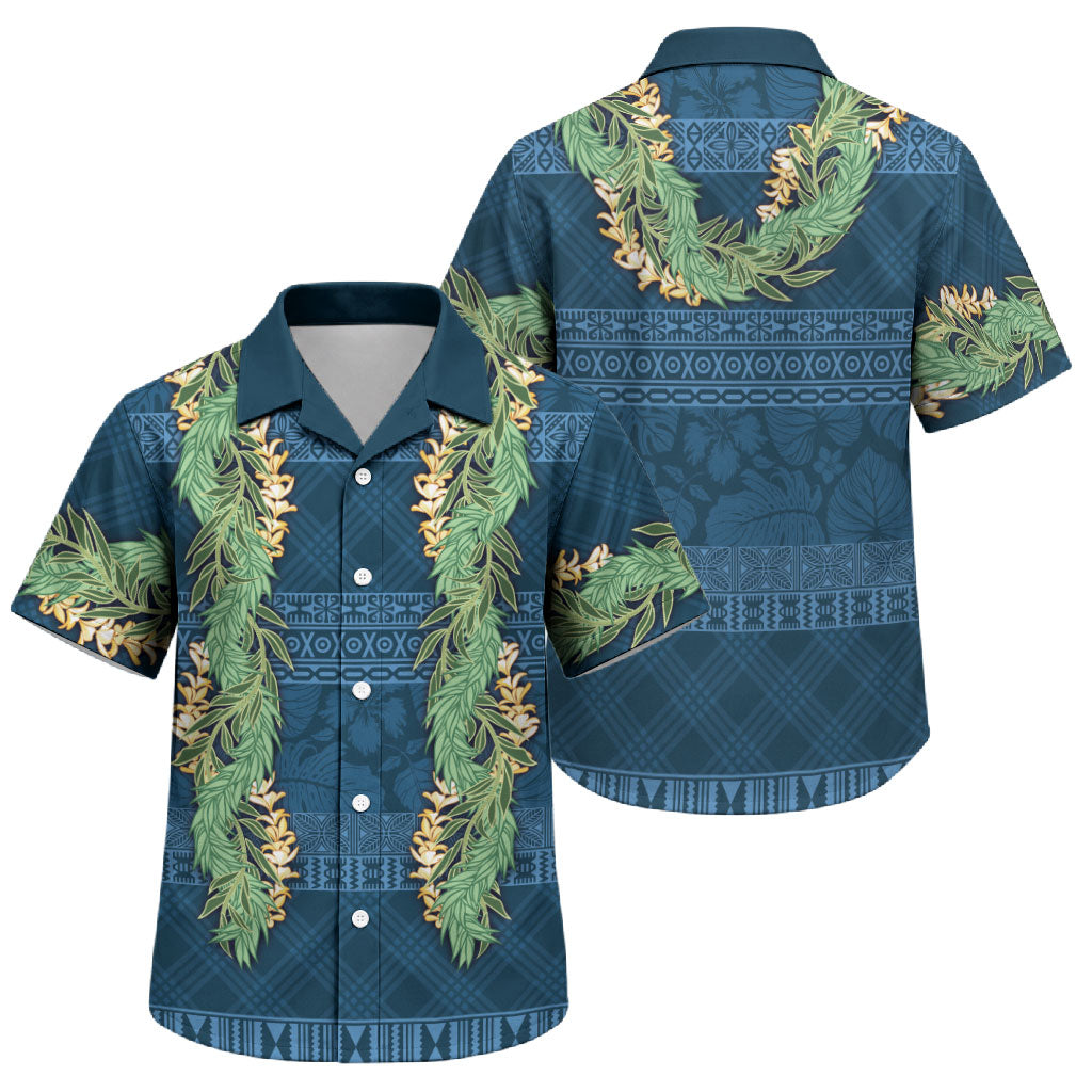 Hawai'i Paniolo Maile Twisted Lei Family Matching Off Shoulder Short Dress and Hawaiian Shirt Cobalt Blue LT7 Son's Shirt Cobalt Blue - Polynesian Pride