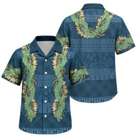 Hawai'i Paniolo Maile Twisted Lei Family Matching Off Shoulder Short Dress and Hawaiian Shirt Cobalt Blue LT7 Son's Shirt Cobalt Blue - Polynesian Pride
