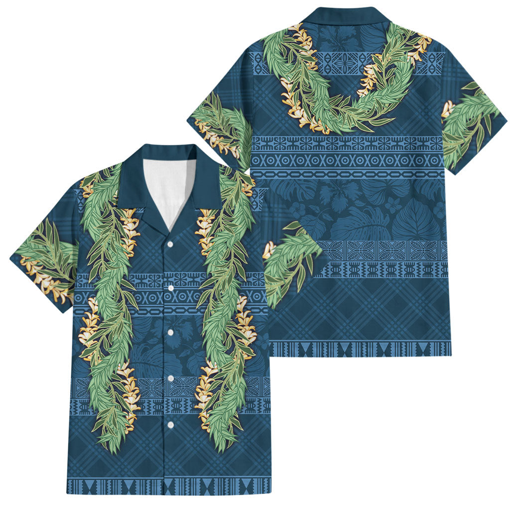 Hawai'i Paniolo Maile Twisted Lei Family Matching Summer Maxi Dress and Hawaiian Shirt Cobalt Blue LT7 Dad's Shirt - Short Sleeve Cobalt Blue - Polynesian Pride