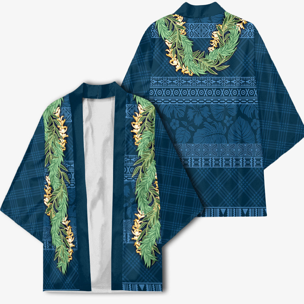 Hawai'i Paniolo Maile Twisted Lei Kimono Cobalt Blue LT7 - Polynesian Pride