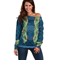 Hawai'i Paniolo Maile Twisted Lei Off Shoulder Sweater Cobalt Blue LT7 Women Cobalt Blue - Polynesian Pride