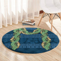 Hawai'i Paniolo Maile Twisted Lei Round Carpet Cobalt Blue LT7 - Polynesian Pride