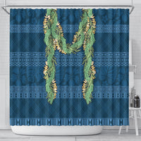 Hawai'i Paniolo Maile Twisted Lei Shower Curtain Cobalt Blue LT7 - Polynesian Pride