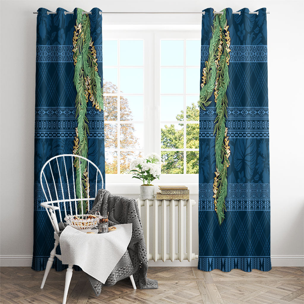 Hawai'i Paniolo Maile Twisted Lei Window Curtain Cobalt Blue LT7 - Polynesian Pride