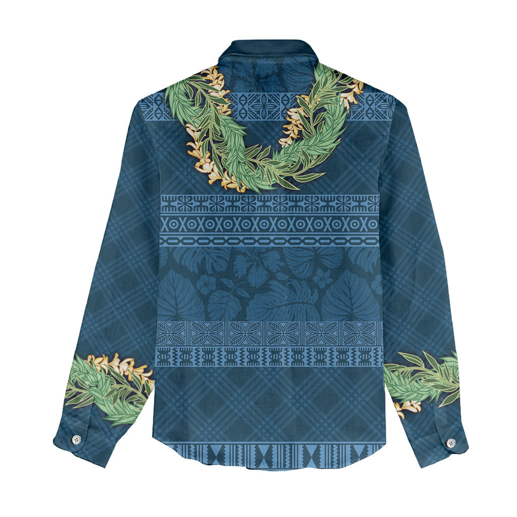 Hawai'i Paniolo Maile Twisted Lei Women Casual Shirt Cobalt Blue LT7 - Polynesian Pride