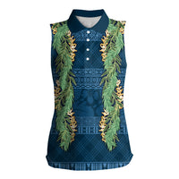 Hawai'i Paniolo Maile Twisted Lei Women Sleeveless Polo Shirt Cobalt Blue LT7 Female Cobalt Blue - Polynesian Pride