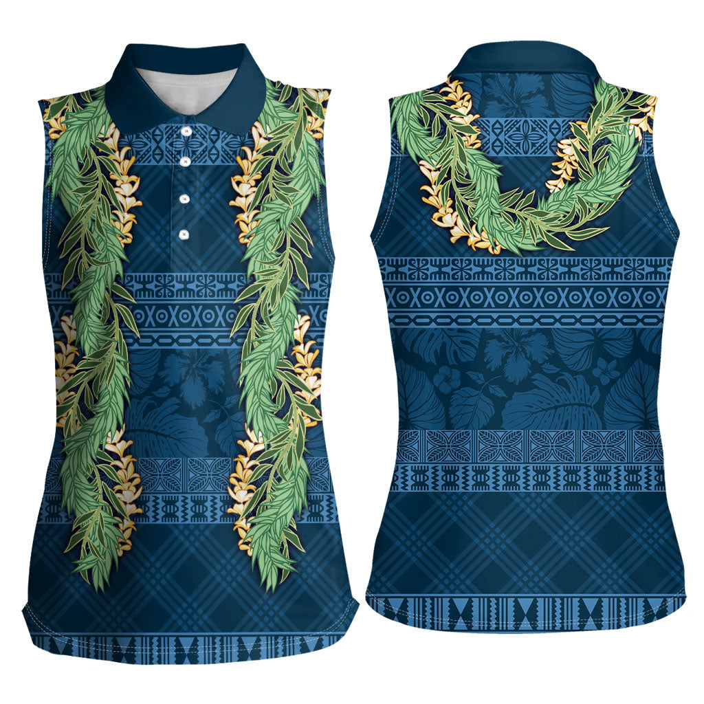 Hawai'i Paniolo Maile Twisted Lei Women Sleeveless Polo Shirt Cobalt Blue LT7 - Polynesian Pride