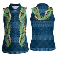 Hawai'i Paniolo Maile Twisted Lei Women Sleeveless Polo Shirt Cobalt Blue LT7 - Polynesian Pride