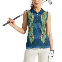 Hawai'i Paniolo Maile Twisted Lei Women Sleeveless Polo Shirt Cobalt Blue LT7 - Polynesian Pride