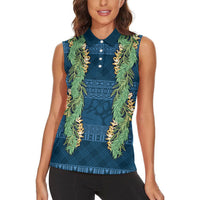 Hawai'i Paniolo Maile Twisted Lei Women Sleeveless Polo Shirt Cobalt Blue LT7 - Polynesian Pride