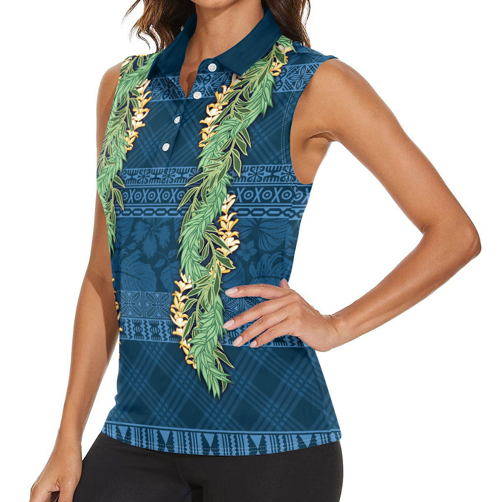 Hawai'i Paniolo Maile Twisted Lei Women Sleeveless Polo Shirt Cobalt Blue LT7 - Polynesian Pride