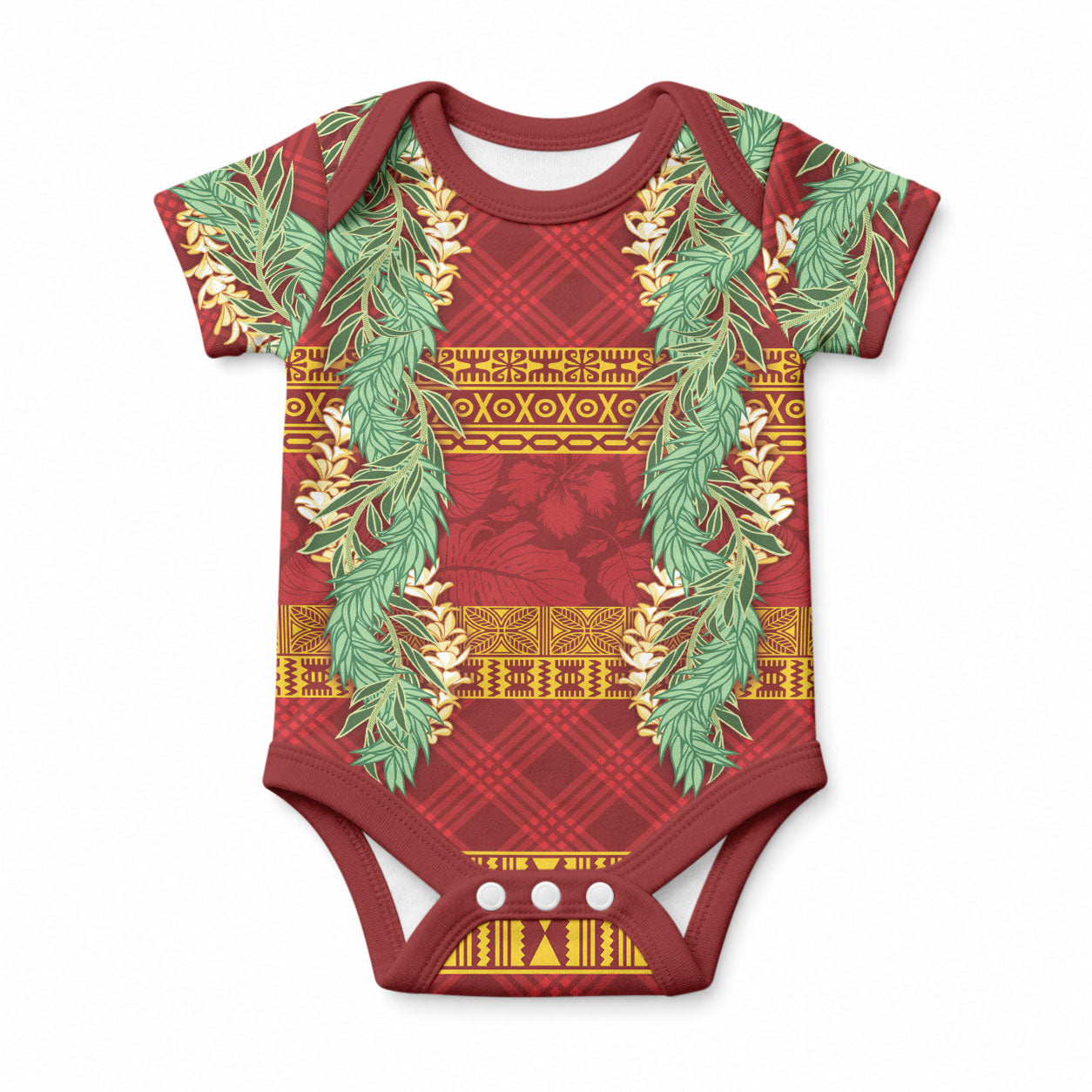 Hawai'i Paniolo Maile Twisted Lei Baby Onesie Hilo Royal Red