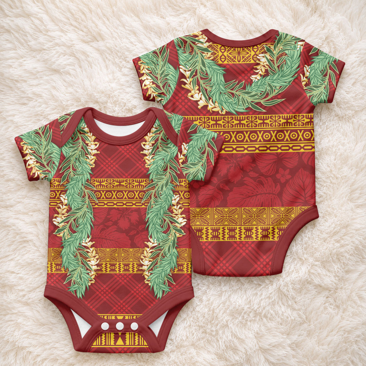 Hawai'i Paniolo Maile Twisted Lei Baby Onesie Hilo Royal Red