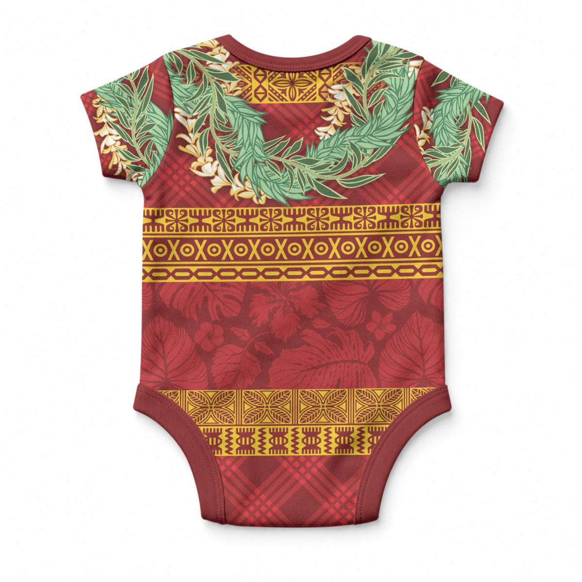Hawai'i Paniolo Maile Twisted Lei Baby Onesie Hilo Royal Red