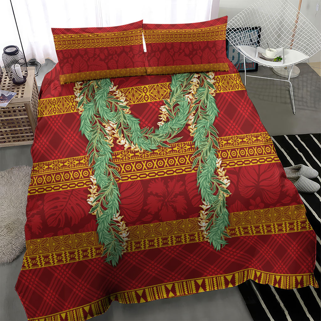 Hawai'i Paniolo Maile Twisted Lei Bedding Set Hilo Royal Red LT7 - Polynesian Pride