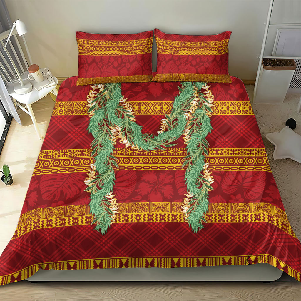 Hawai'i Paniolo Maile Twisted Lei Bedding Set Hilo Royal Red LT7 - Polynesian Pride