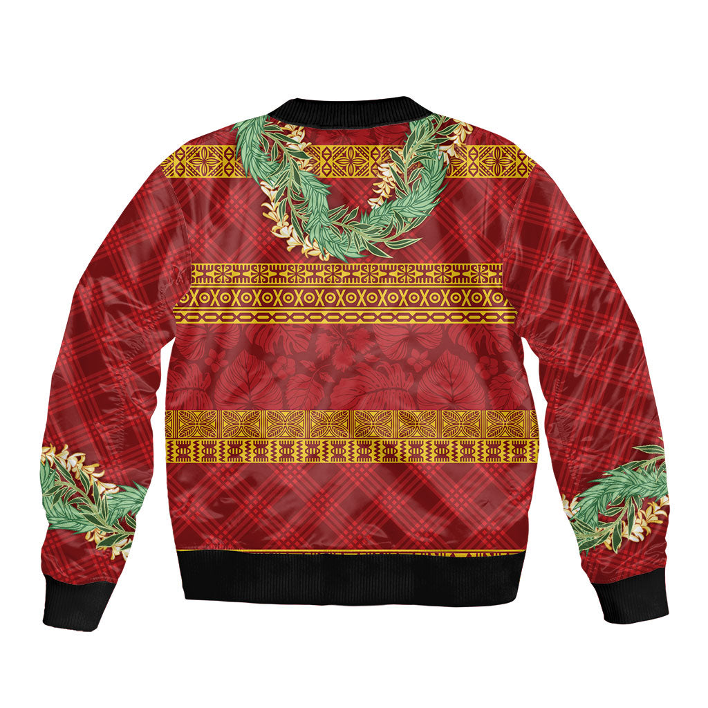 Hawai'i Paniolo Maile Twisted Lei Bomber Jacket Hilo Royal Red LT7 - Polynesian Pride