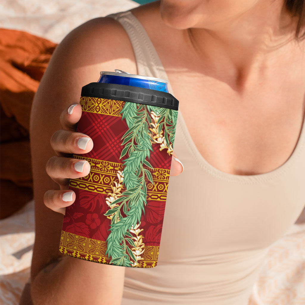 Hawai'i Paniolo Maile Twisted Lei 4 in 1 Can Cooler Tumbler Hilo Royal Red LT7 - Polynesian Pride