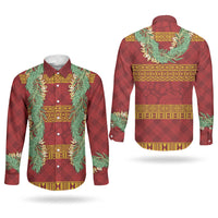Hawai'i Paniolo Maile Twisted Lei Couples Matching Puletasi and Long Sleeve Button Shirt Hilo Royal Red LT7 - Polynesian Pride
