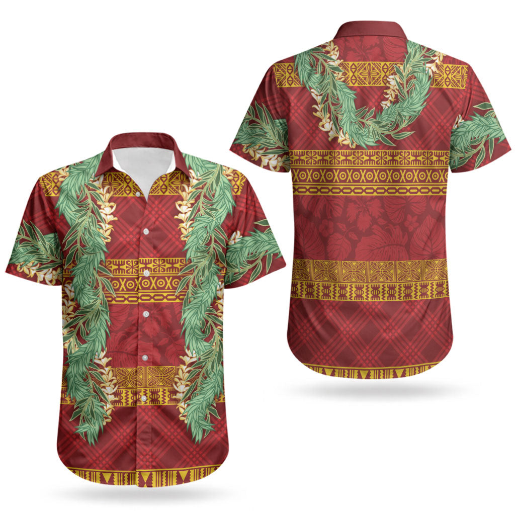 Hawai'i Paniolo Maile Twisted Lei Couples Matching Short Sleeve Bodycon Dress and Hawaiian Shirt Hilo Royal Red LT7 - Polynesian Pride