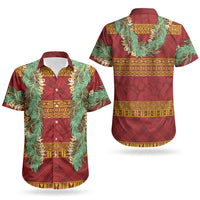Hawai'i Paniolo Maile Twisted Lei Couples Matching Short Sleeve Bodycon Dress and Hawaiian Shirt Hilo Royal Red LT7 - Polynesian Pride