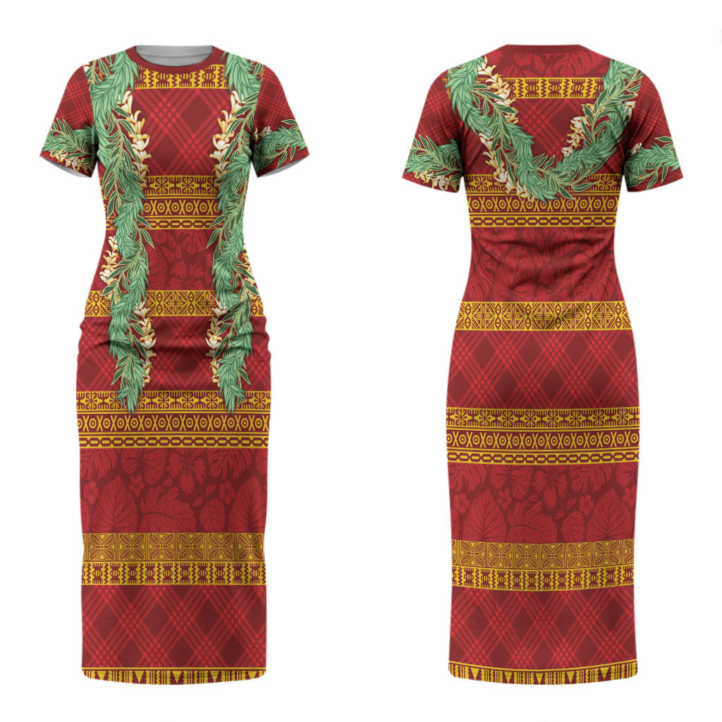 Hawai'i Paniolo Maile Twisted Lei Couples Matching Short Sleeve Bodycon Dress and Hawaiian Shirt Hilo Royal Red LT7 - Polynesian Pride