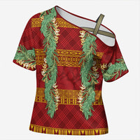 Hawai'i Paniolo Maile Twisted Lei Cross Shoulder Shirt Hilo Royal Red LT7 Female Red - Polynesian Pride