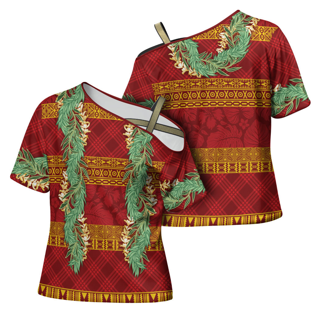 Hawai'i Paniolo Maile Twisted Lei Cross Shoulder Shirt Hilo Royal Red LT7 - Polynesian Pride