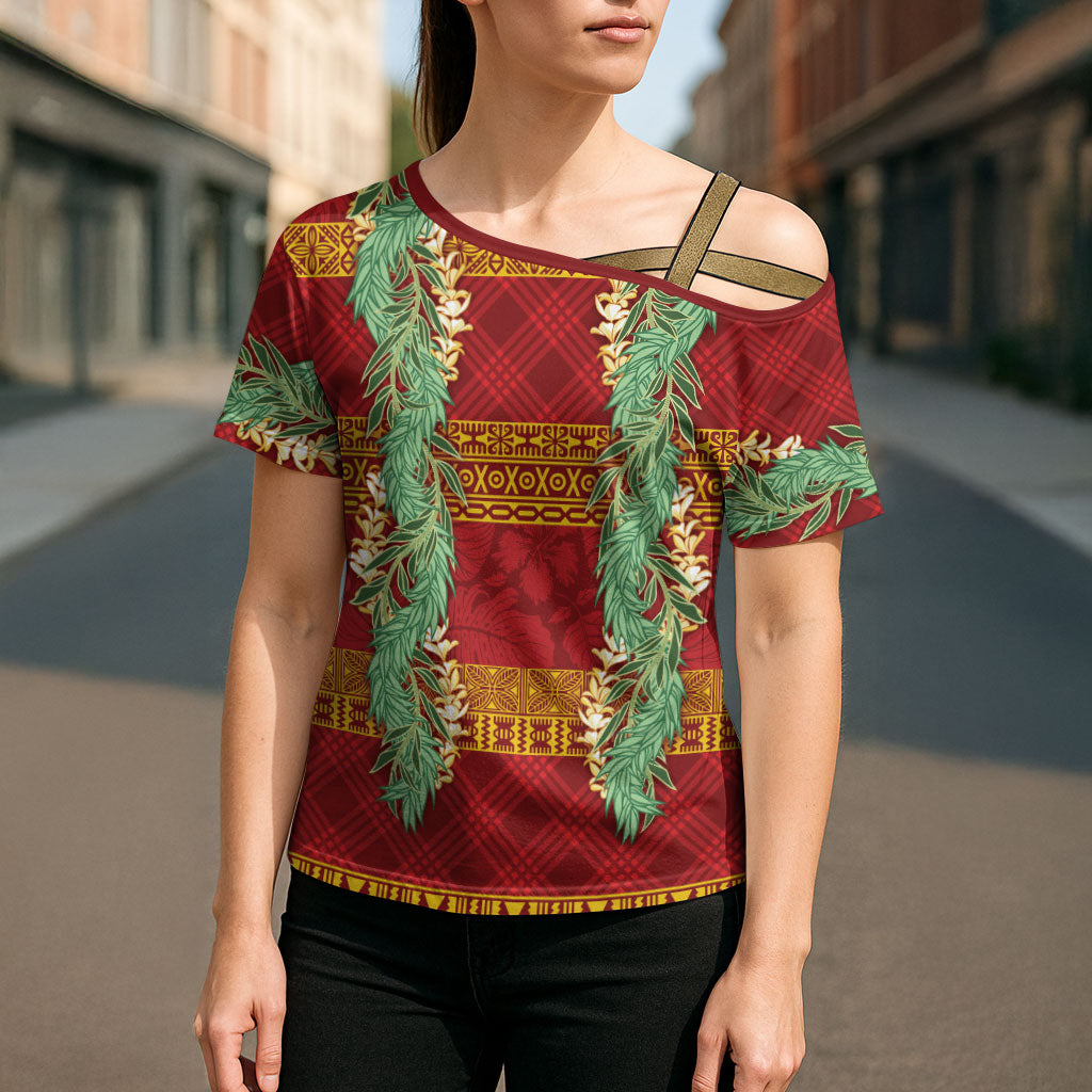 Hawai'i Paniolo Maile Twisted Lei Cross Shoulder Shirt Hilo Royal Red LT7 - Polynesian Pride