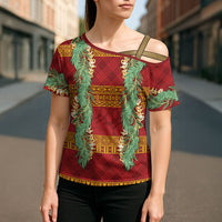 Hawai'i Paniolo Maile Twisted Lei Cross Shoulder Shirt Hilo Royal Red LT7 - Polynesian Pride