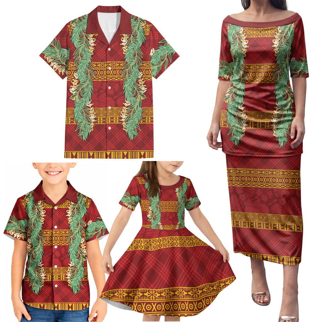 Hawai'i Paniolo Maile Twisted Lei Family Matching Puletasi and Hawaiian Shirt Hilo Royal Red LT7 - Polynesian Pride