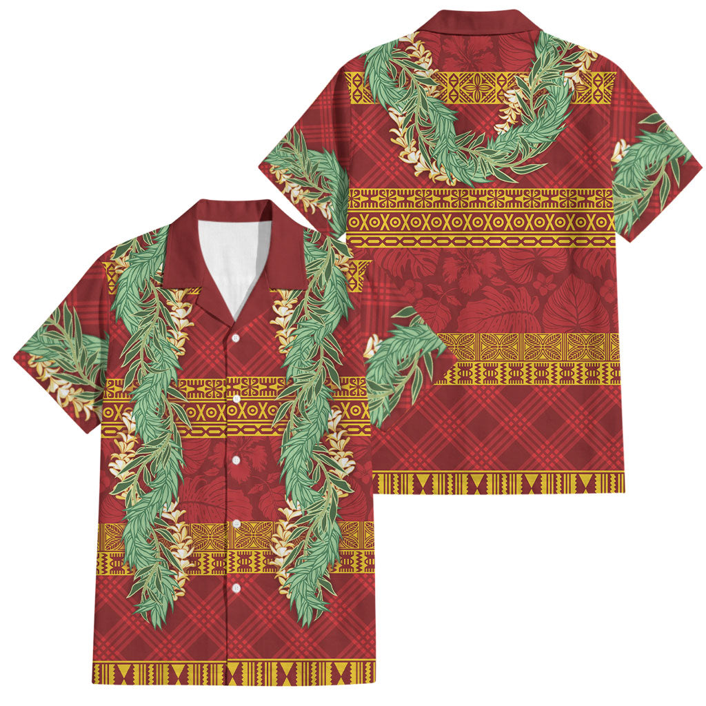 Hawai'i Paniolo Maile Twisted Lei Family Matching Short Sleeve Bodycon Dress and Hawaiian Shirt Hilo Royal Red LT7 Dad's Shirt - Short Sleeve Red - Polynesian Pride