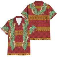 Hawai'i Paniolo Maile Twisted Lei Family Matching Short Sleeve Bodycon Dress and Hawaiian Shirt Hilo Royal Red LT7 Dad's Shirt - Short Sleeve Red - Polynesian Pride