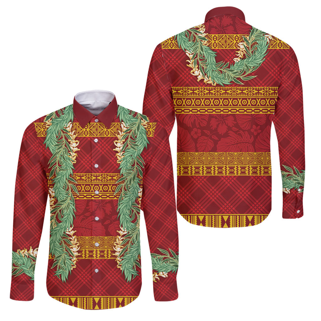 Hawai'i Paniolo Maile Twisted Lei Family Matching Short Sleeve Bodycon Dress and Hawaiian Shirt Hilo Royal Red LT7 Dad's Shirt - Long Sleeve Red - Polynesian Pride