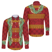 Hawai'i Paniolo Maile Twisted Lei Family Matching Short Sleeve Bodycon Dress and Hawaiian Shirt Hilo Royal Red LT7 Dad's Shirt - Long Sleeve Red - Polynesian Pride