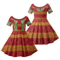 Hawai'i Paniolo Maile Twisted Lei Family Matching Short Sleeve Bodycon Dress and Hawaiian Shirt Hilo Royal Red LT7 Daughter's Dress Red - Polynesian Pride