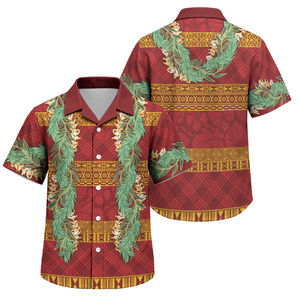 Hawai'i Paniolo Maile Twisted Lei Family Matching Summer Maxi Dress and Hawaiian Shirt Hilo Royal Red LT7 Son's Shirt Red - Polynesian Pride