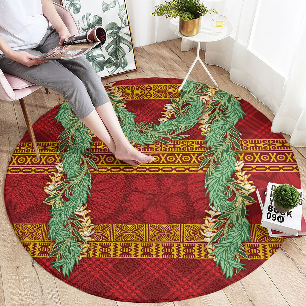 Hawai'i Paniolo Maile Twisted Lei Round Carpet Hilo Royal Red LT7 - Polynesian Pride