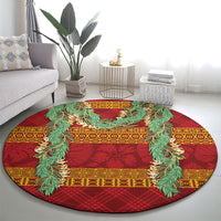 Hawai'i Paniolo Maile Twisted Lei Round Carpet Hilo Royal Red LT7 - Polynesian Pride