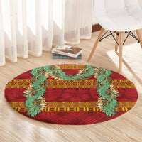 Hawai'i Paniolo Maile Twisted Lei Round Carpet Hilo Royal Red LT7 - Polynesian Pride