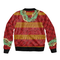 Hawai'i Paniolo Maile Twisted Lei Sleeve Zip Bomber Jacket Hilo Royal Red LT7 - Polynesian Pride
