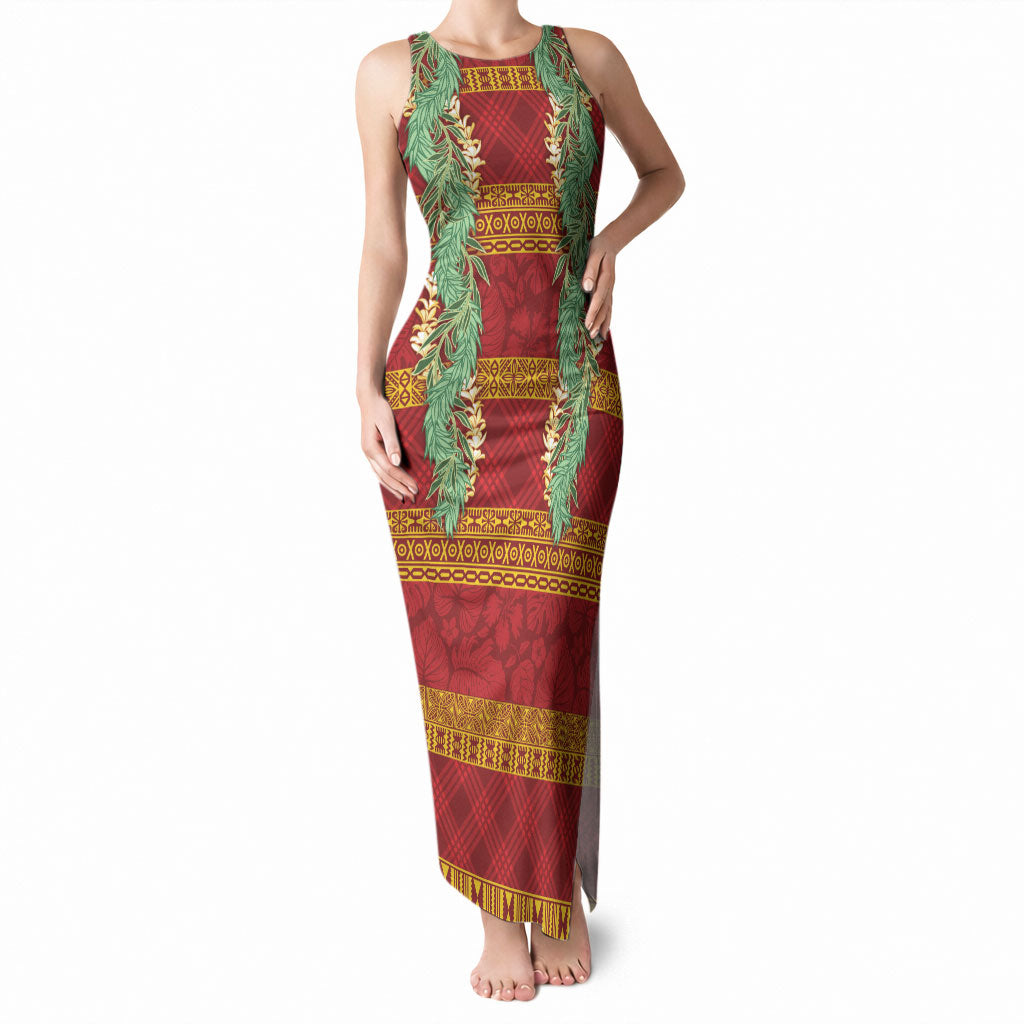 Hawai'i Paniolo Maile Twisted Lei Tank Maxi Dress Hilo Royal Red LT7 Women Red - Polynesian Pride