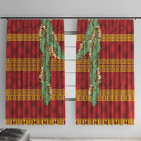 Hawai'i Paniolo Maile Twisted Lei Window Curtain Hilo Royal Red LT7 With Hooks Red - Polynesian Pride